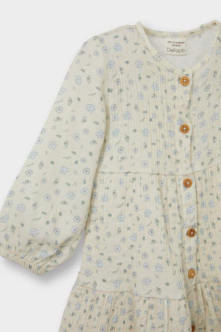 Regular Fit Flower Long Sleeve Woven Dress