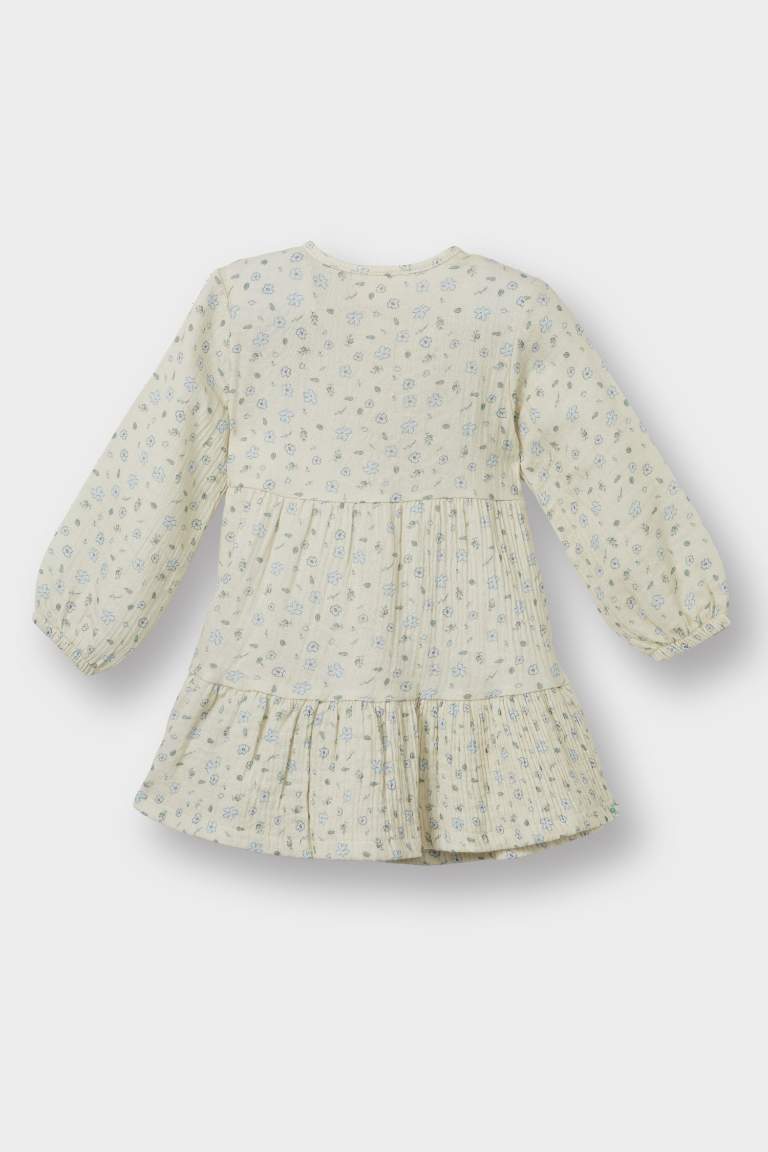 Regular Fit Flower Long Sleeve Woven Dress