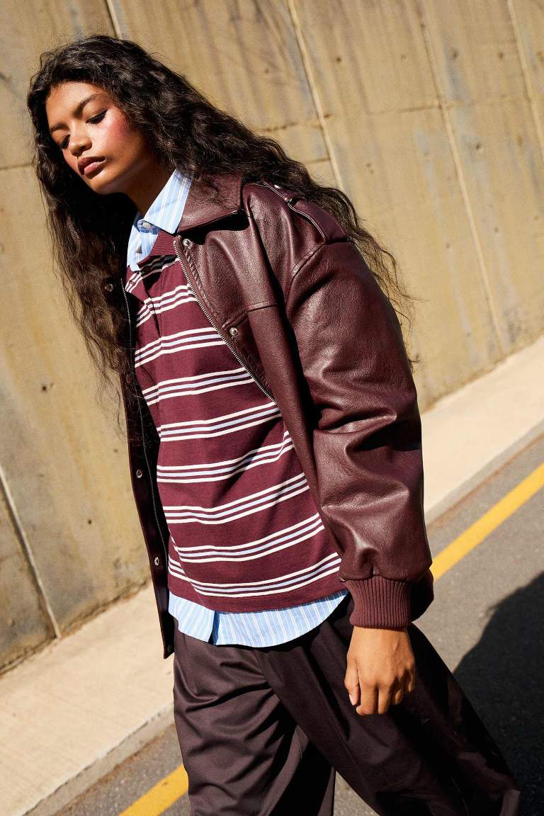 Dad Fit Faux Leather Faux Leather Jacket