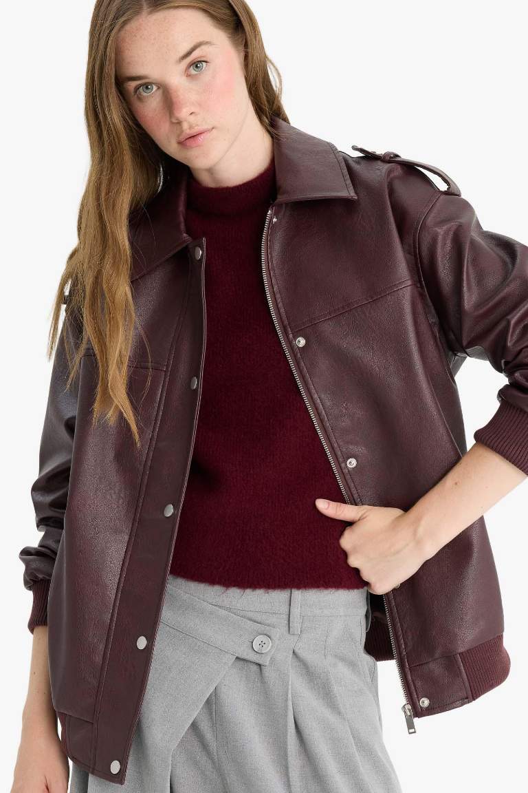 Dad Fit Faux Leather Faux Leather Jacket