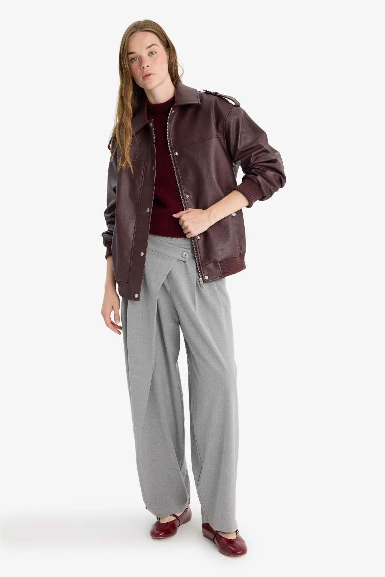 Dad Fit Faux Leather Faux Leather Jacket