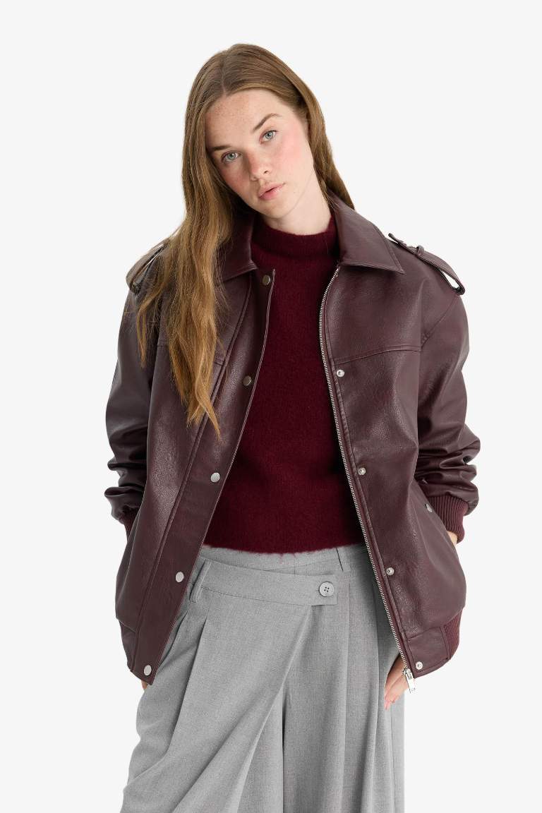 Dad Fit Faux Leather Faux Leather Jacket