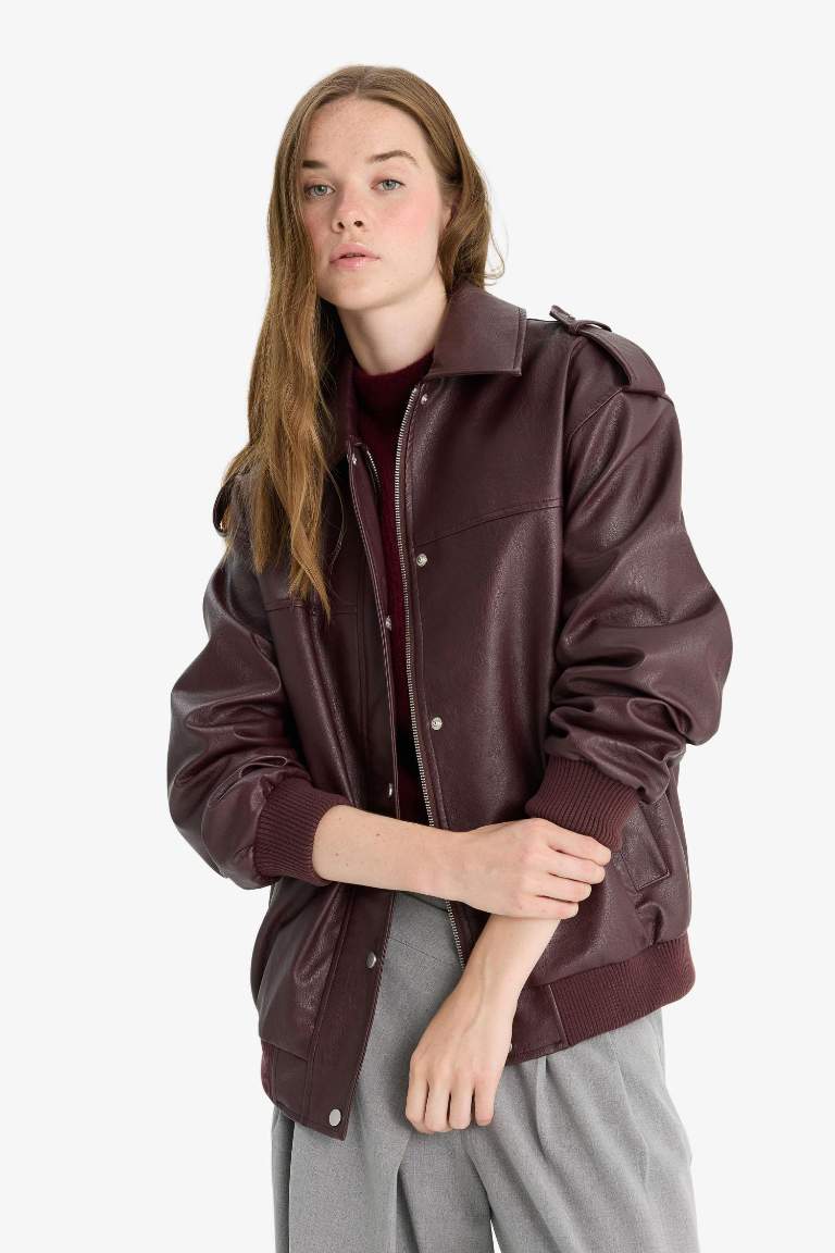 Dad Fit Faux Leather Faux Leather Jacket