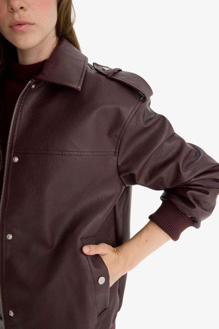 Dad Fit Faux Leather Faux Leather Jacket