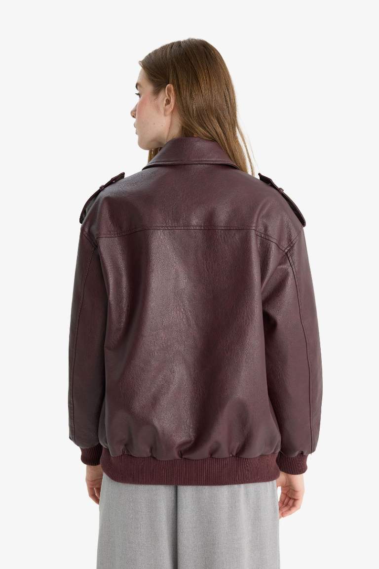 Dad Fit Faux Leather Faux Leather Jacket