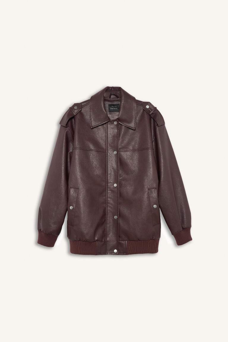 Dad Fit Faux Leather Faux Leather Jacket