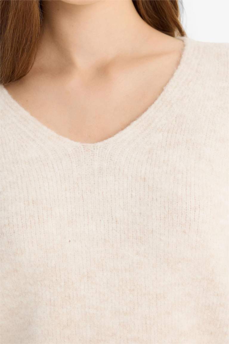 V-Neck Soft Textured Seamless Knit Pullover