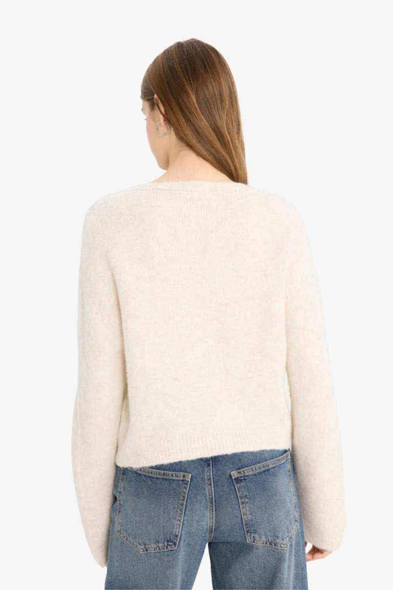 V-Neck Soft Textured Seamless Knit Pullover