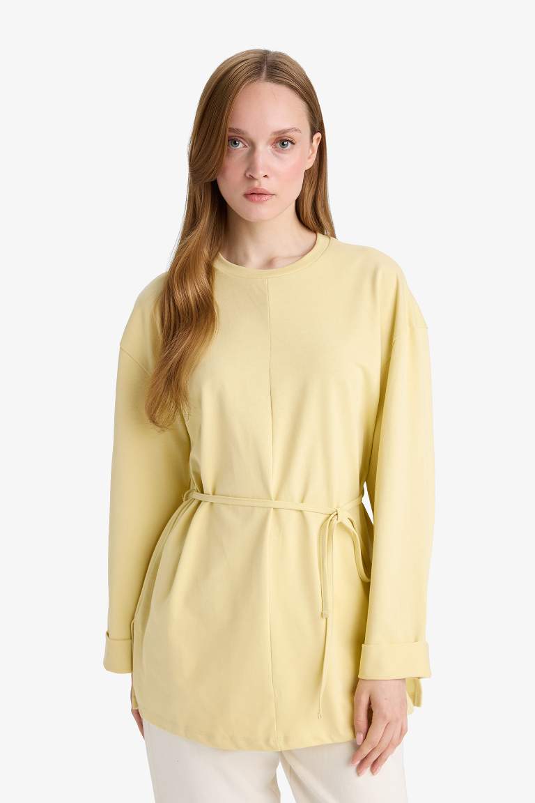 Loose Fit Bisiklet Yaka Uzun Kollu Tunik