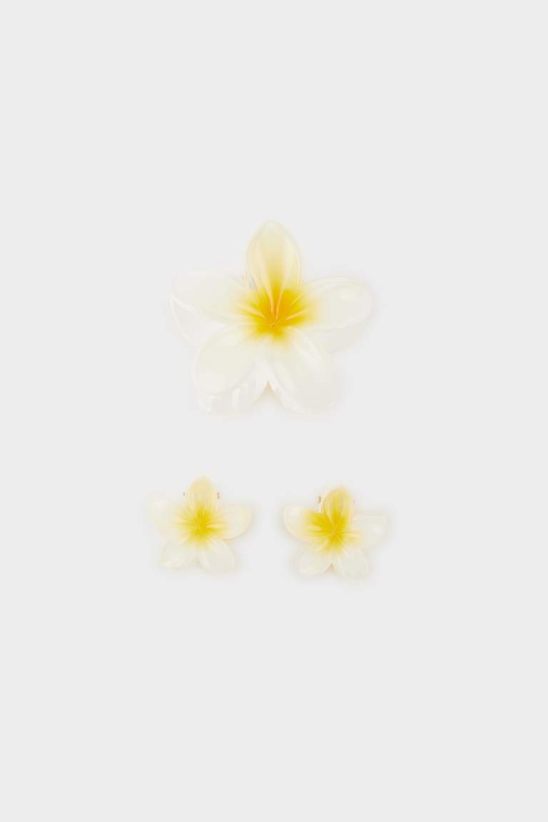 Kadın 3'lü Beyaz Lotus Mandal Toka