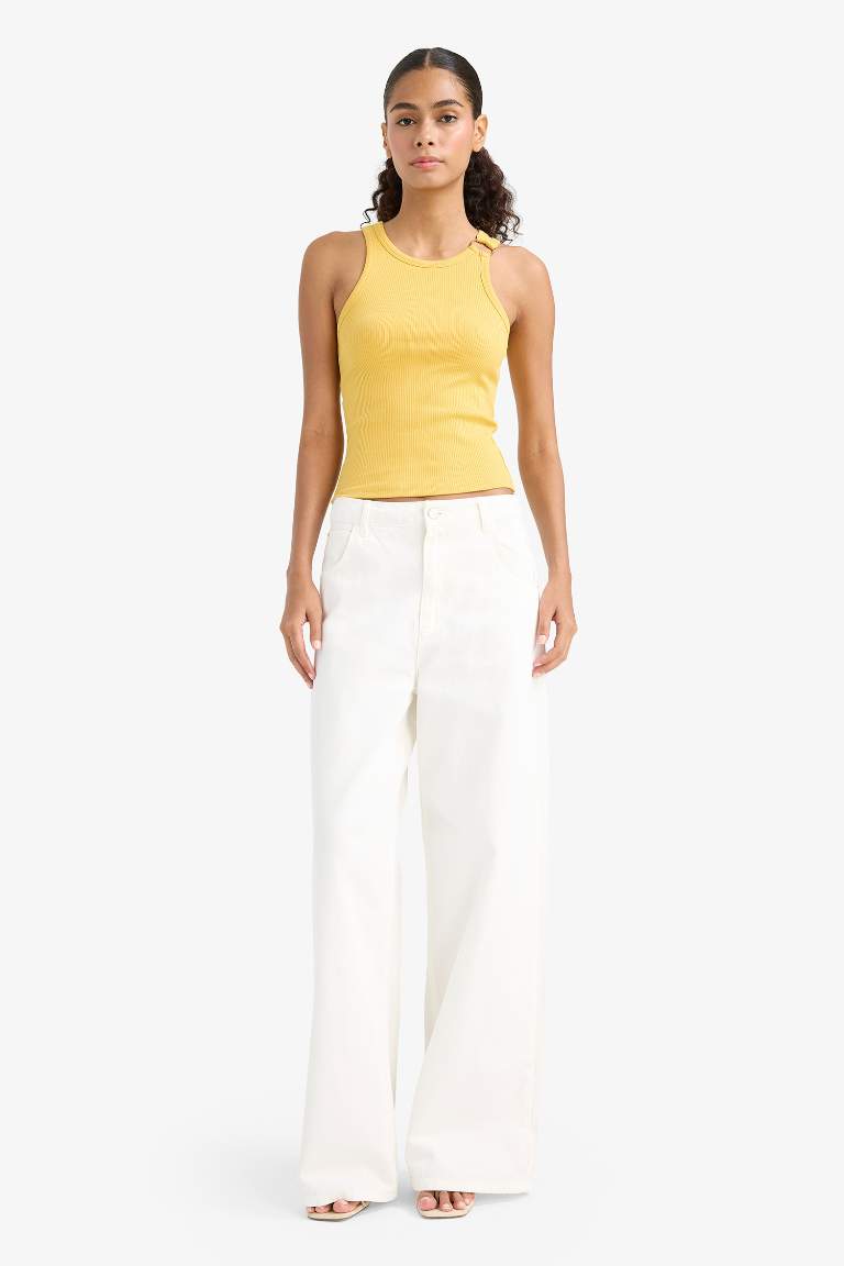 Slim Fit Dar Kesim Bisiklet Yaka Fitilli Kaşkorse Atlet