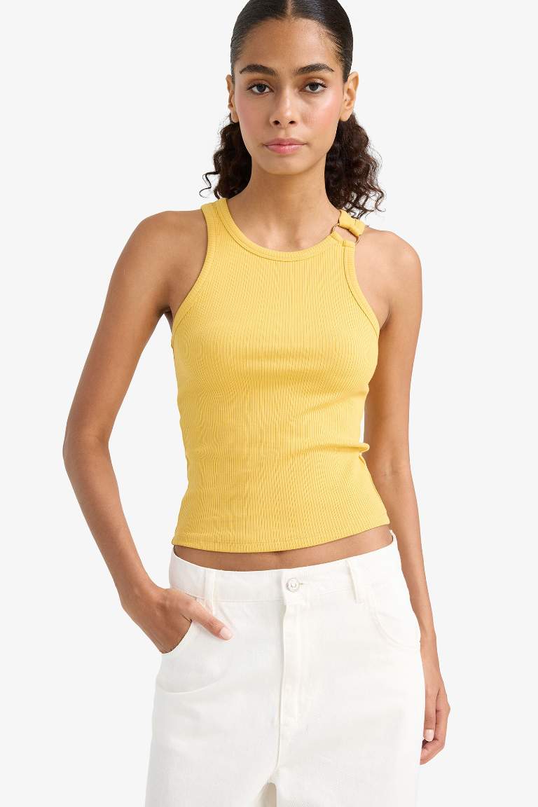 Slim Fit Dar Kesim Bisiklet Yaka Fitilli Kaşkorse Atlet