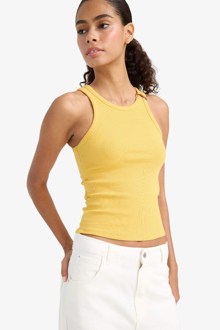 Slim Fit Dar Kesim Bisiklet Yaka Fitilli Kaşkorse Atlet