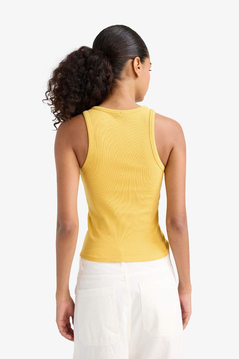 Slim Fit Dar Kesim Bisiklet Yaka Fitilli Kaşkorse Atlet