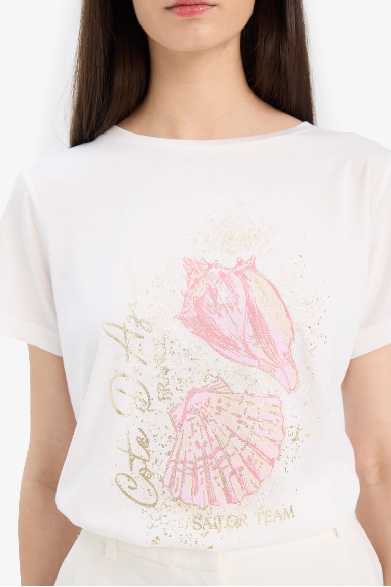 Regular Fit Crew Neck Sea Printed T-Shirt