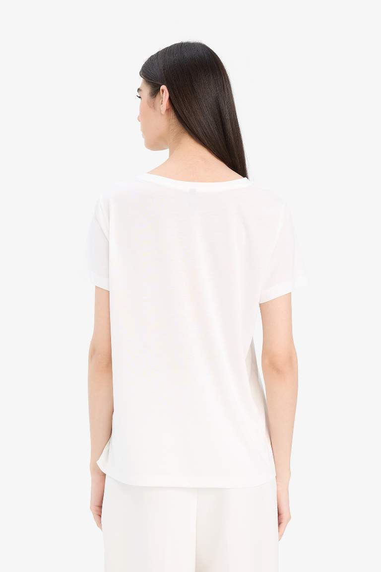 Regular Fit Crew Neck Sea Printed T-Shirt