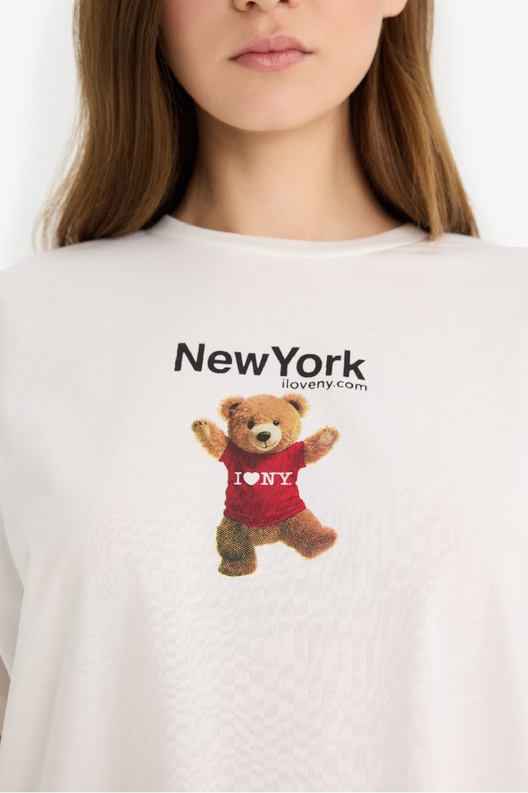 Coool I Love NY Oversize Geniş Kalıp Bisiklet Yaka Sırt Baskılı Kısa Kollu Tişört