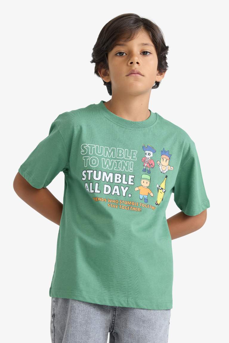 Erkek Çocuk Stumble Guys Bisiklet Yaka Kısa Kollu Tişört