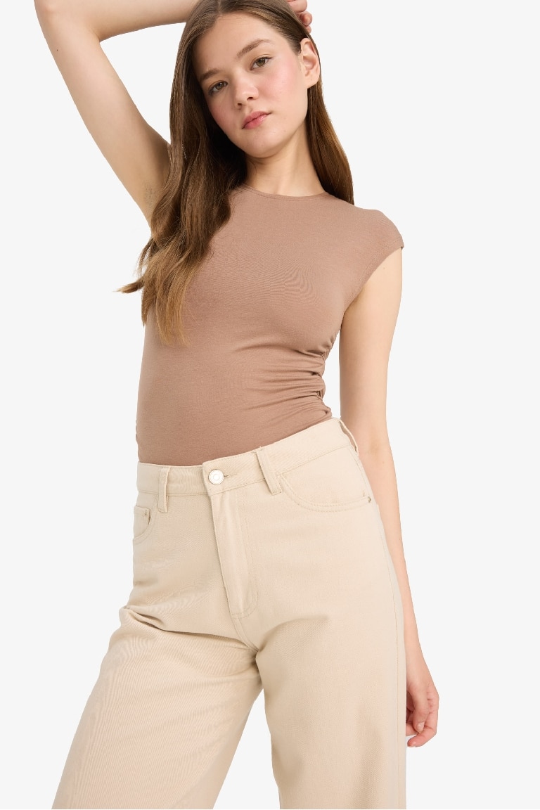 Coool Fitted Bisiklet Yaka Basic Düz Modal Kısa Kollu Tişört