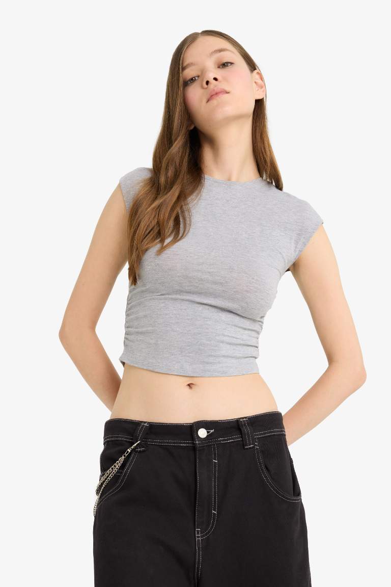 Coool Fitted Drapeli Modal Kısa Kollu Tişört
