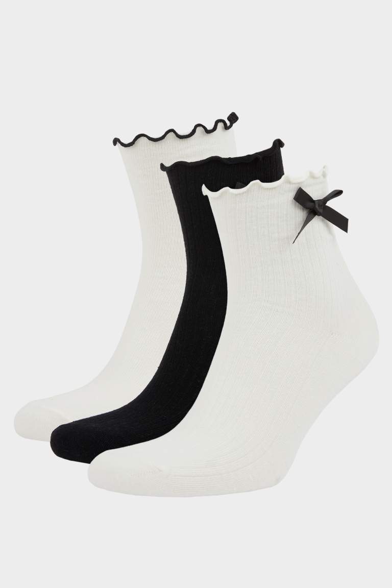Woman Ribbon 3 Piece Cotton Ankle Socks