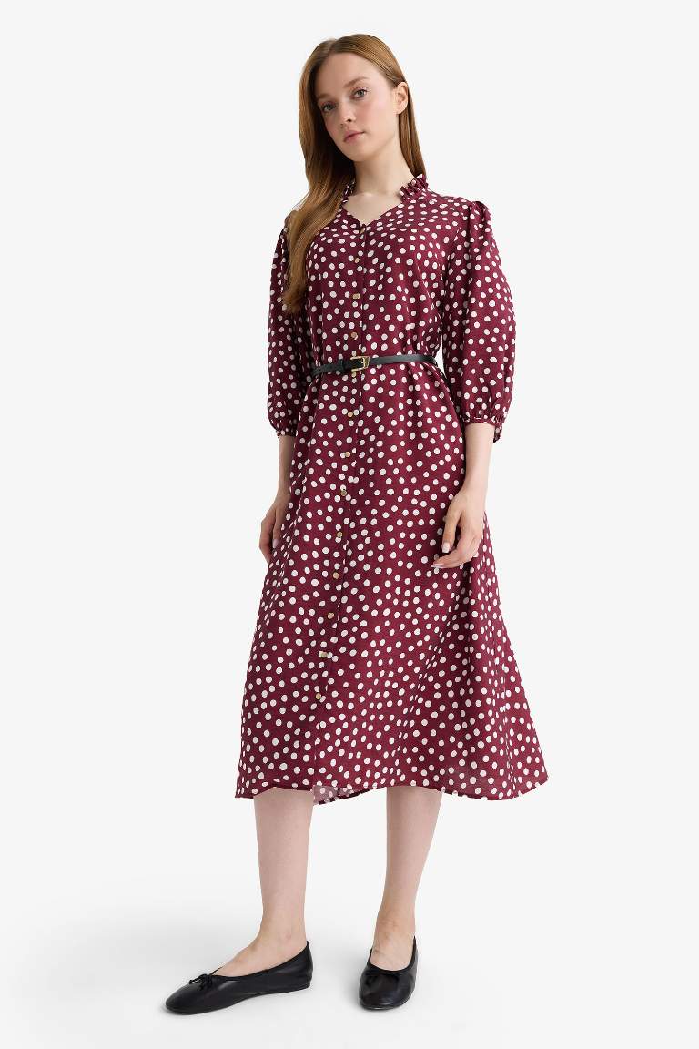 Relax Fit V-Neck Polka Dot Half Sleeve Dress