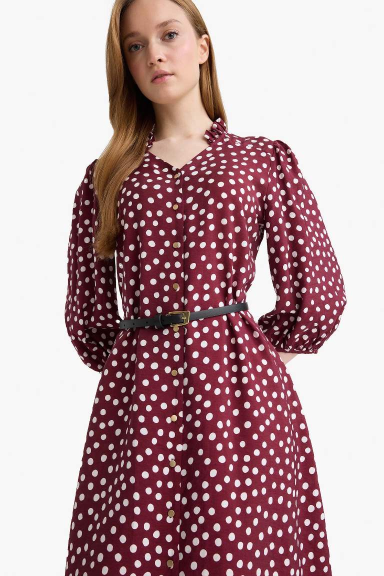 Relax Fit V-Neck Polka Dot Half Sleeve Dress