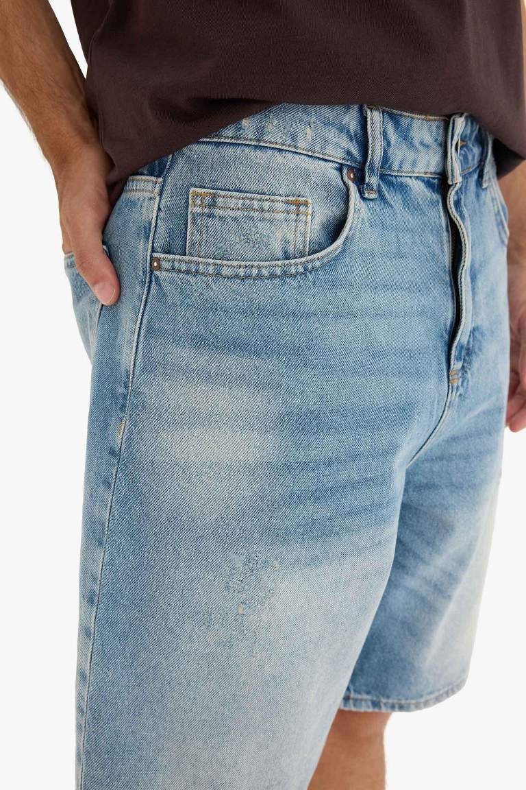 %100 Pamuk Straight Fit Jean Bermuda Şort