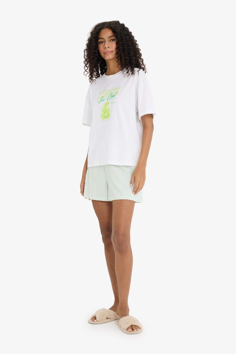 Pijama Takımı Regular Fit Baskılı Kısa Kollu Üst Şort-Fall in Love