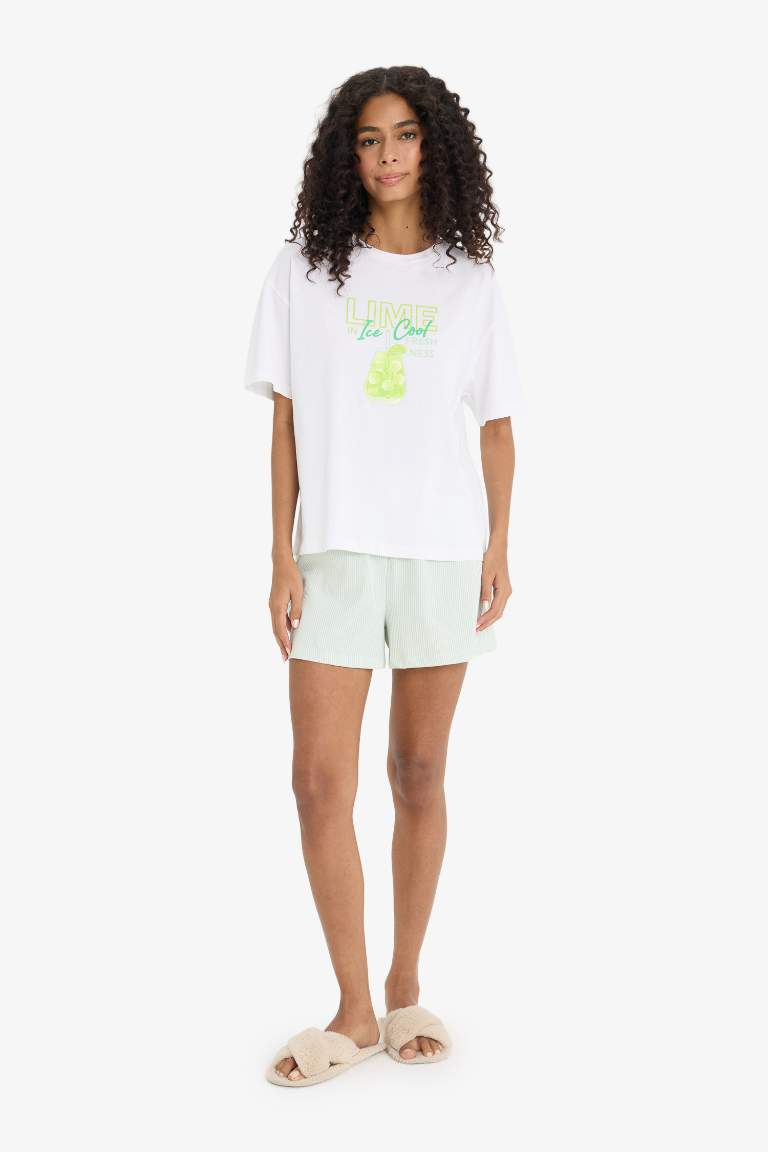 Pijama Takımı Regular Fit Baskılı Kısa Kollu Üst Şort-Fall in Love