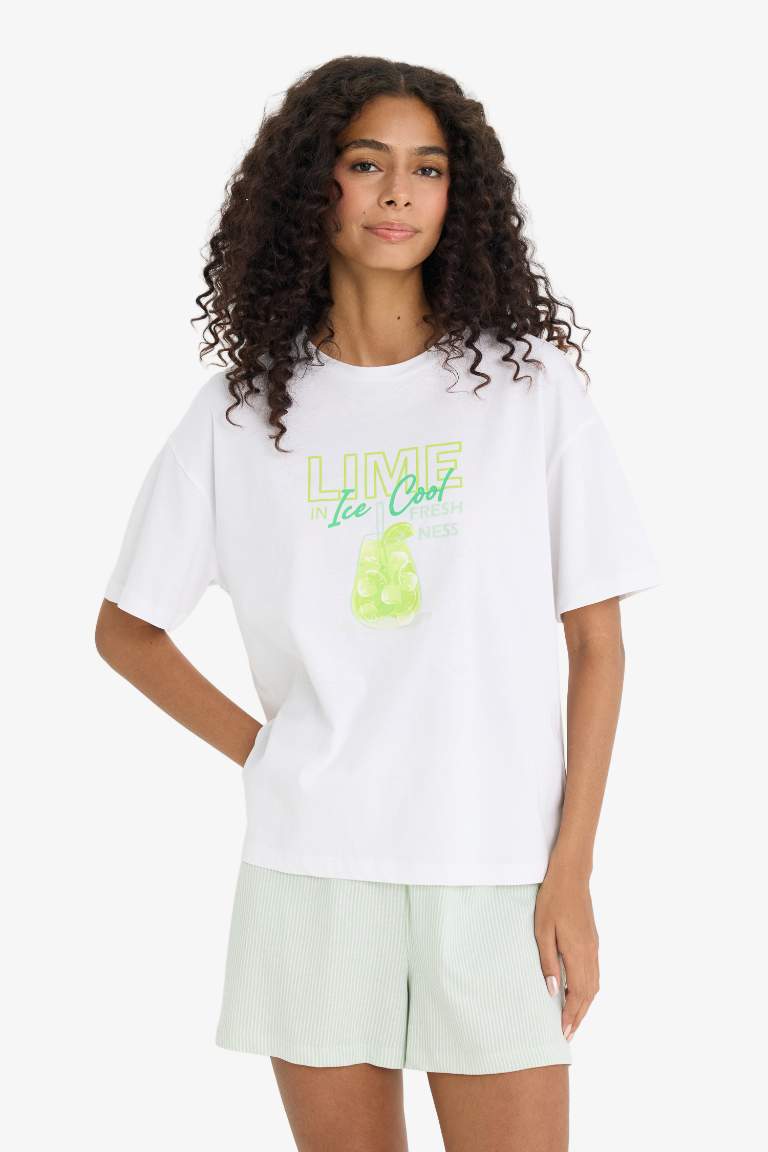 Pijama Takımı Regular Fit Baskılı Kısa Kollu Üst Şort-Fall in Love