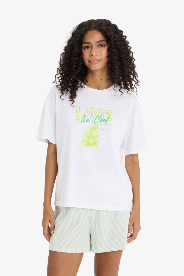 Pijama Takımı Regular Fit Baskılı Kısa Kollu Üst Şort-Fall in Love