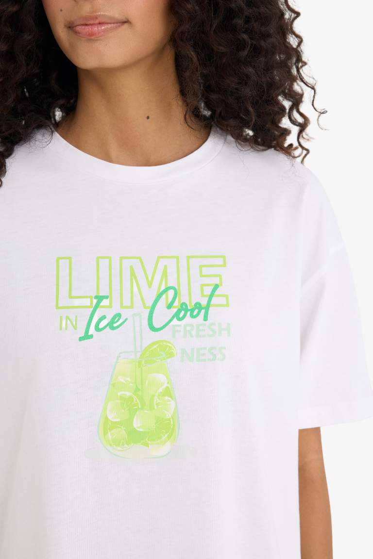 Pijama Takımı Regular Fit Baskılı Kısa Kollu Üst Şort-Fall in Love