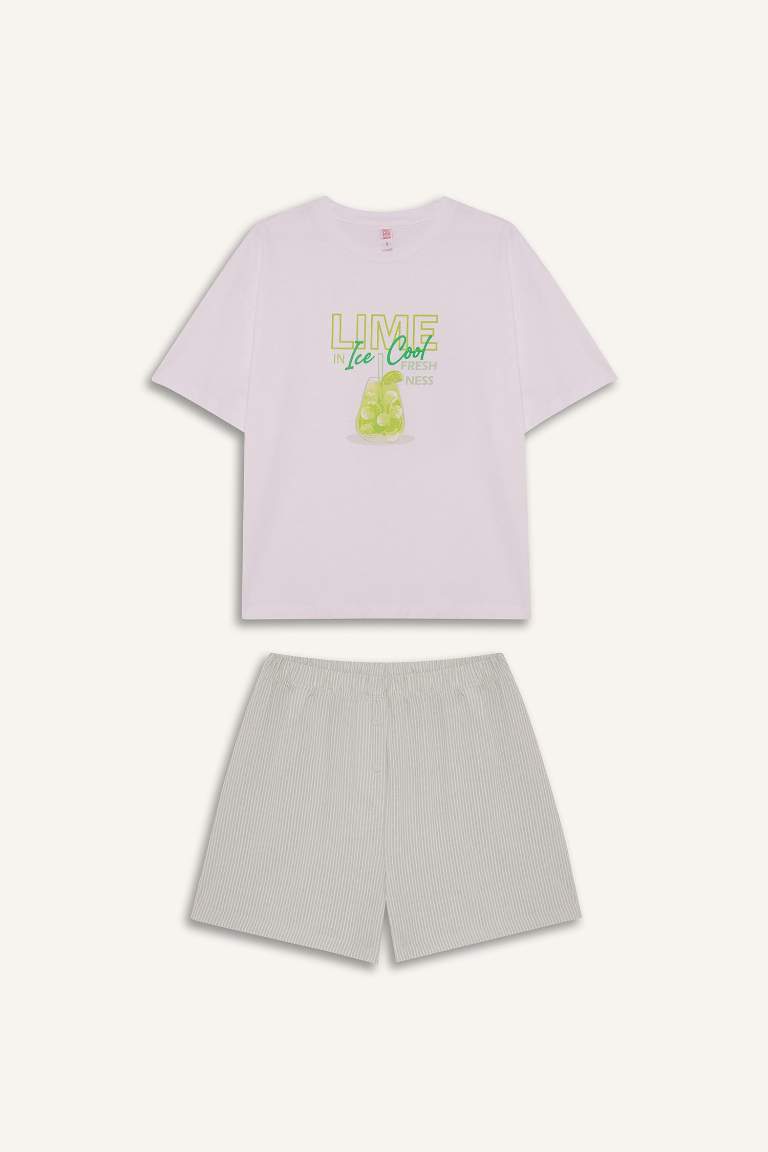 Pijama Takımı Regular Fit Baskılı Kısa Kollu Üst Şort-Fall in Love