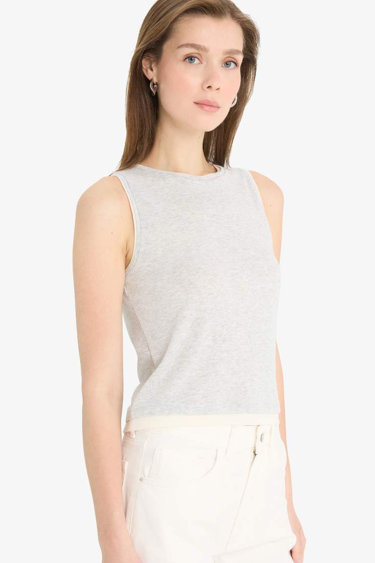 Slim Fit Dar Kesim Bisiklet Yaka Basic Düz Ribana Atlet