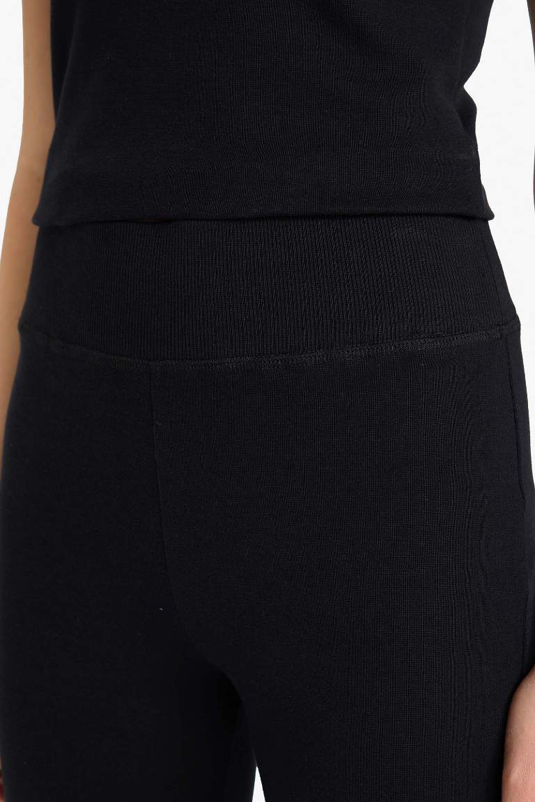 Fitted 2'li Ribana Takım Kısa Kollu Tişört İspanyol Paça Tayt
