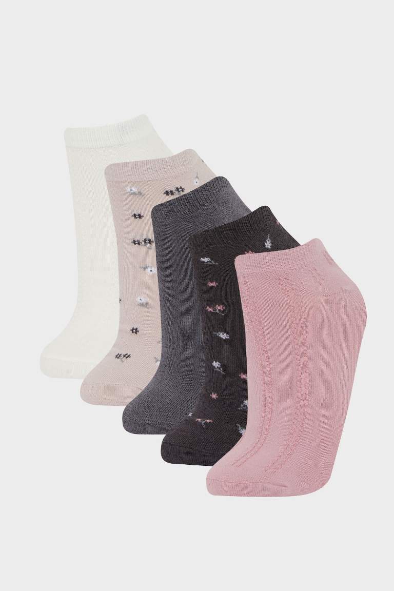 Woman Flower 5 Piece Cotton Short Socks