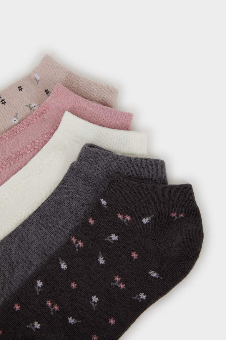Woman Flower 5 Piece Cotton Short Socks