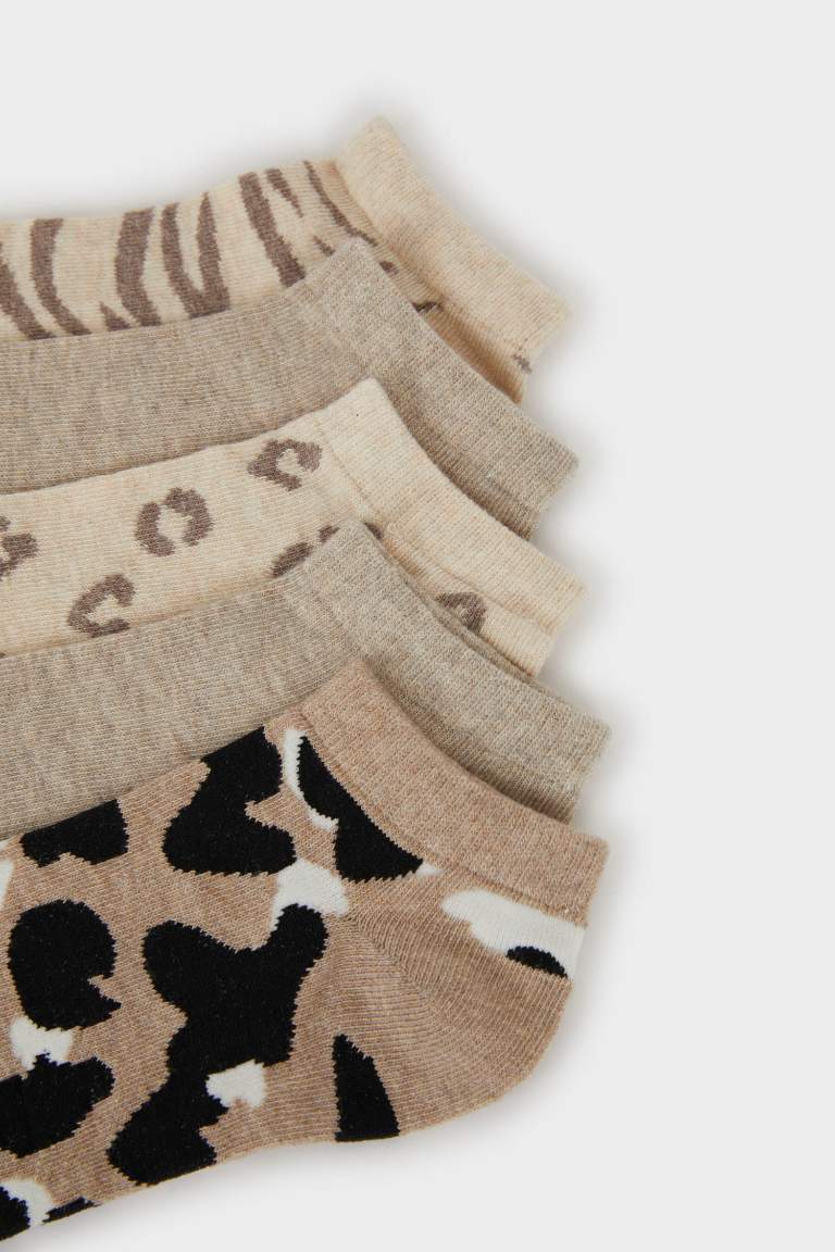 Woman Animal Print 5 Piece Cotton Short Socks