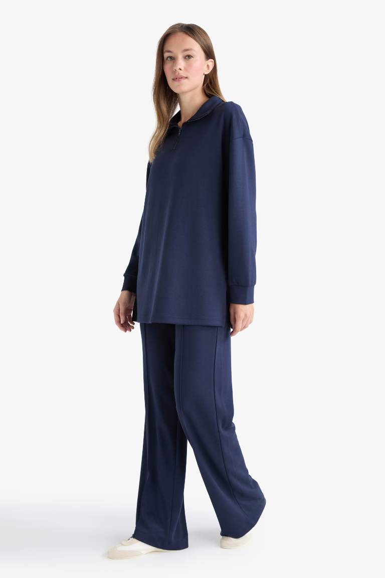 Regular Fit Fermuarlı Yaka Uzun Kollu Tunik