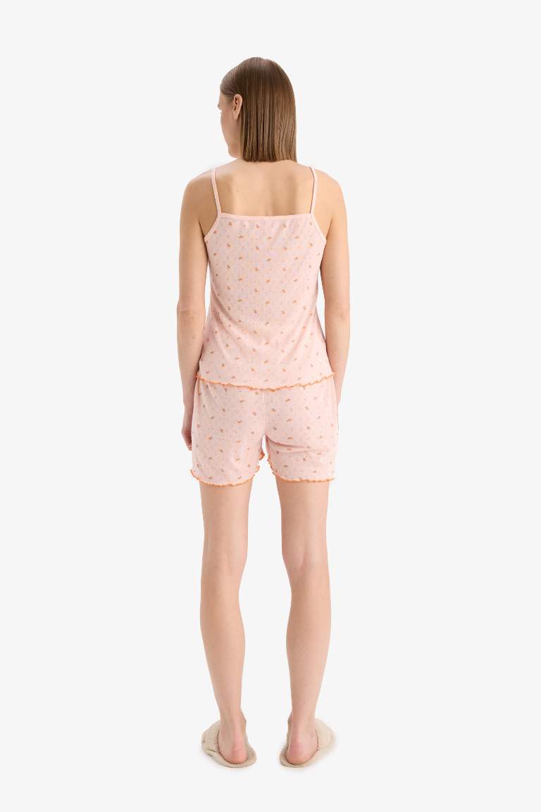 Regular Fit Pijama Takımı Desenli Askılı Üst Beli Lastikli Şort-Fall in Love