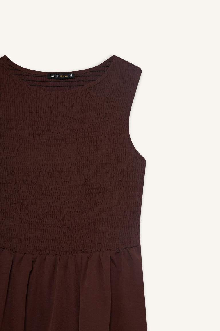 Bisiklet Yaka Terry Cotton Kolsuz Midi Elbise