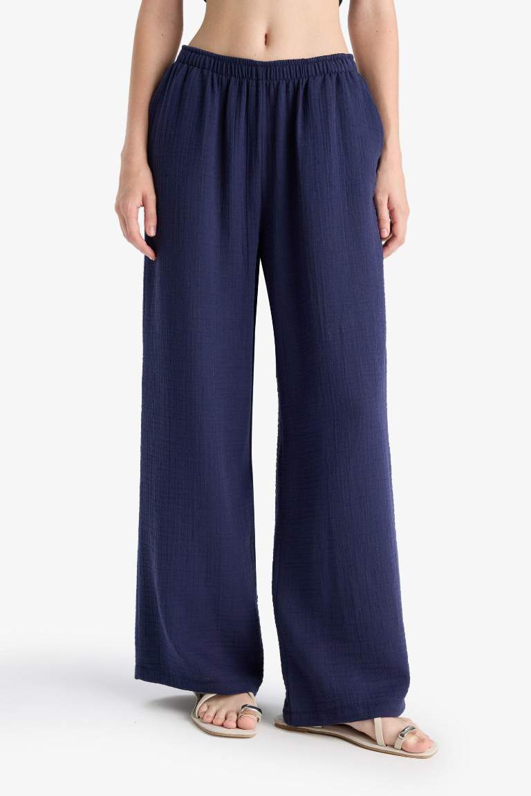 Coool Wide Leg Normal Bel Müslin Pantolon