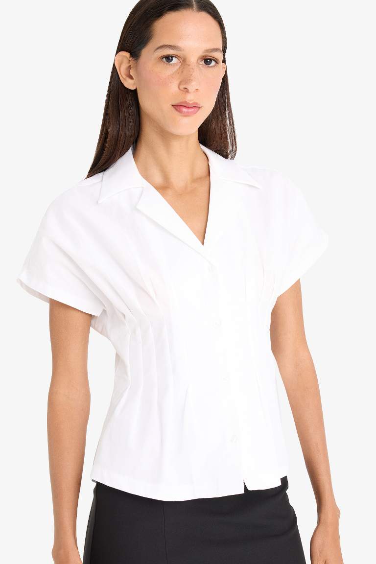 Fitted Poplin Kısa Kollu Beyaz Gömlek