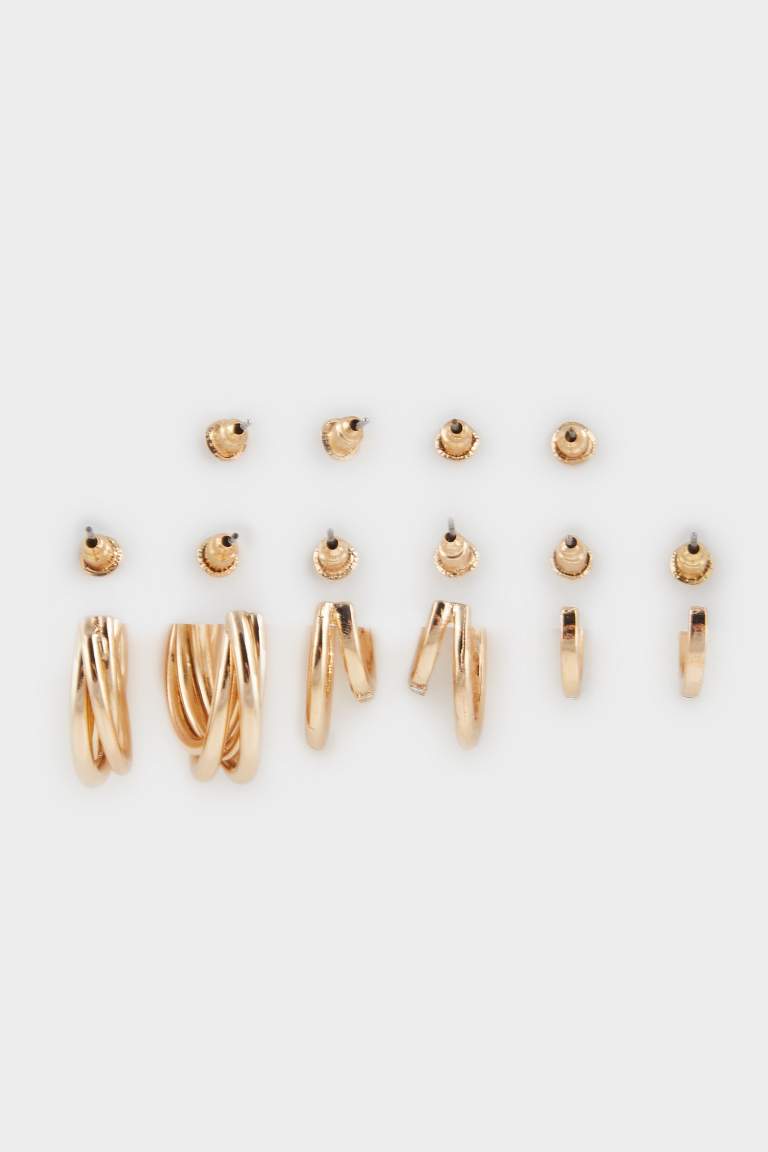 Kadın 5'li Taşlı Gold Küpe