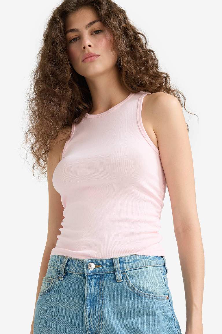 Fitted Bisiklet Yaka Basic Düz Ribana Atlet