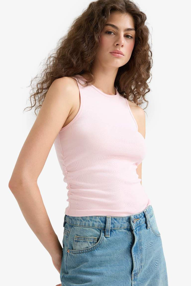 Fitted Bisiklet Yaka Basic Düz Ribana Atlet