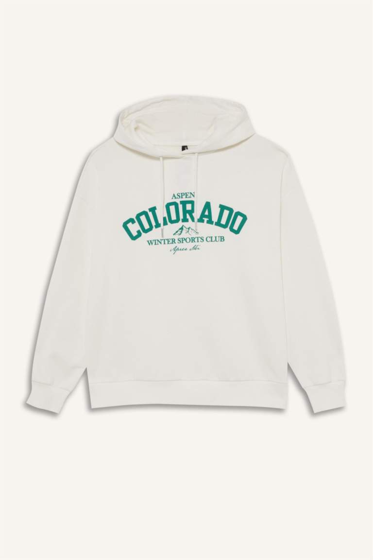 Oversize Geniş Kalıp Kapüşonlu Baskılı Sweatshirt