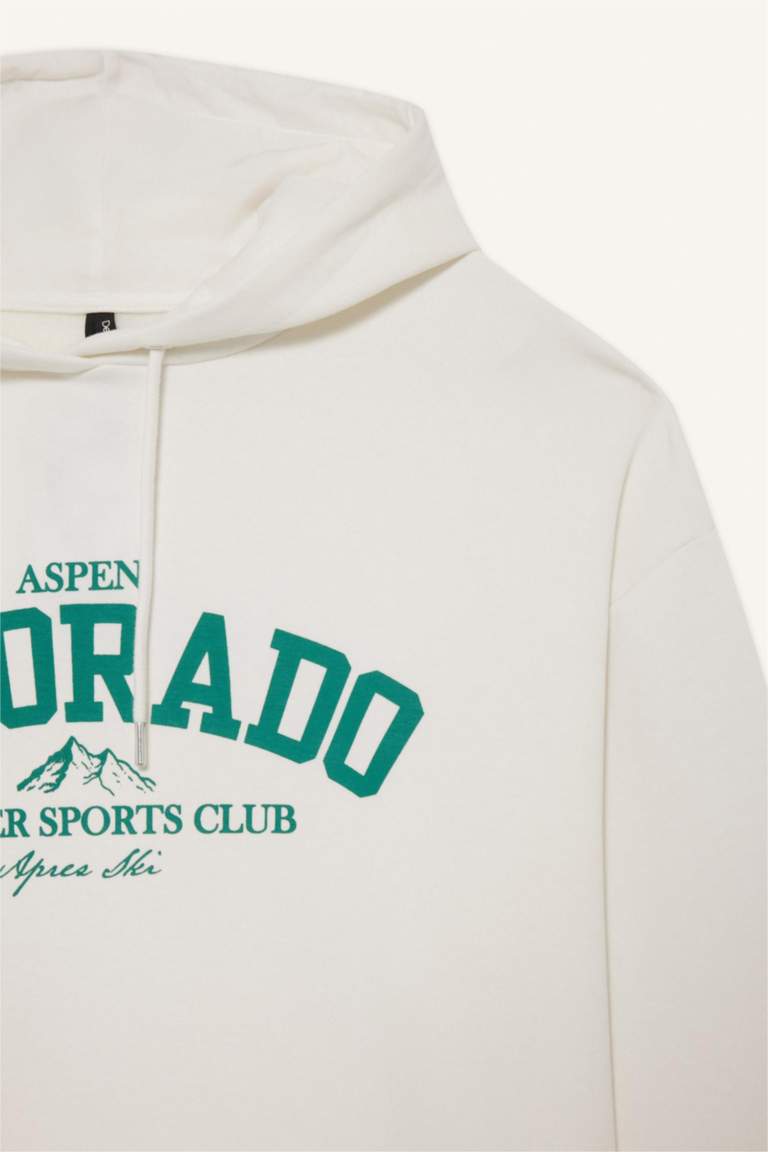 Oversize Geniş Kalıp Kapüşonlu Baskılı Sweatshirt