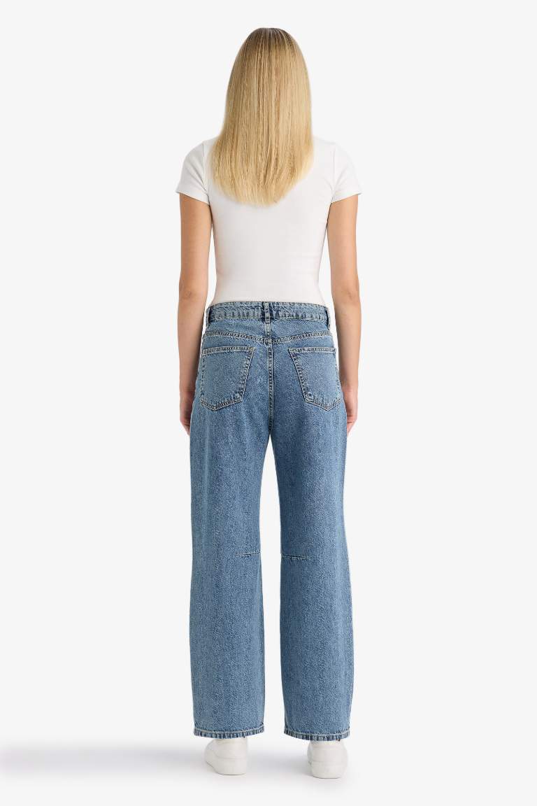Barrel Fit Normal Bel Bilek Boy Jean Yıkamalı Pantolon